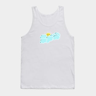 Smiling Sun Blue Cloud Hand Drawing Tank Top